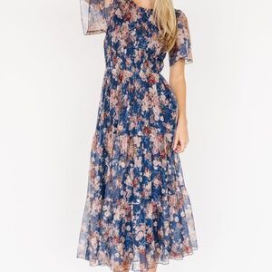 Baltic Born Mara Embroidered Tulle Dress | Dark Blue Multi Floral Size LL